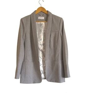 Calvin Klein Women Grey Tweed Shawl Collar Blazer Jacket Size 12